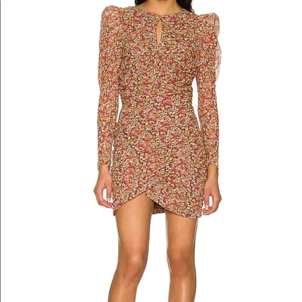 Bardot Ruched Bodycon Mini Dress Women Size 6 Brown Pink Ditsy Floral LS